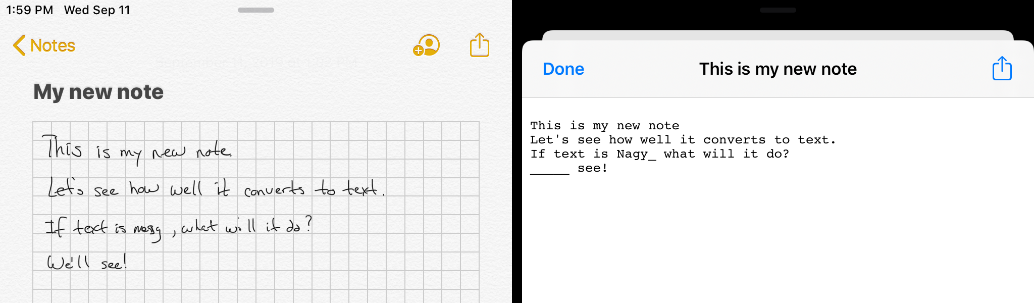 does notability convert handwriting to text
